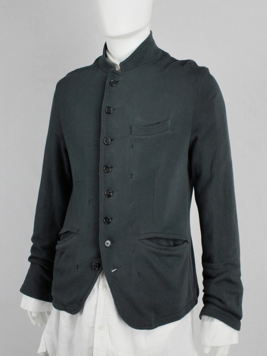 Ann Demeulemeester dark green woven blazer with multiple buttons