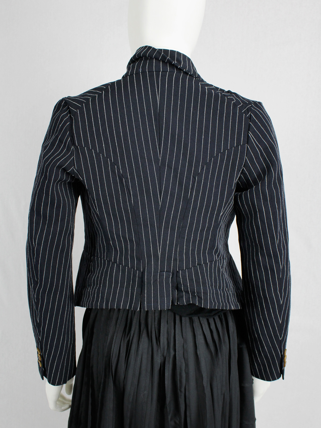 Comme des Garçons tricot blue jacket with tartan dungaree skirt — 1990 - V  A N II T A S