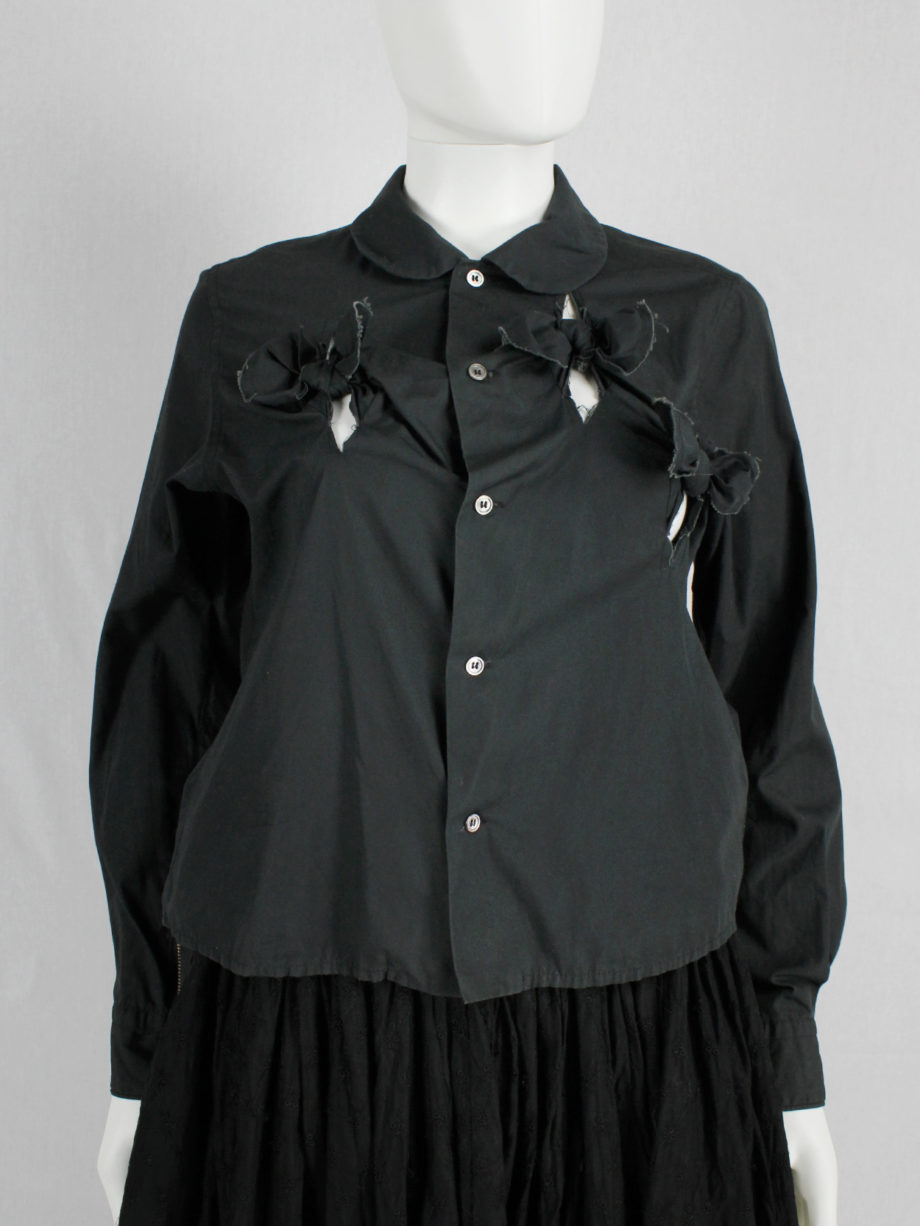Comme des Garçons black shirt with slits and three bows — spring 2002