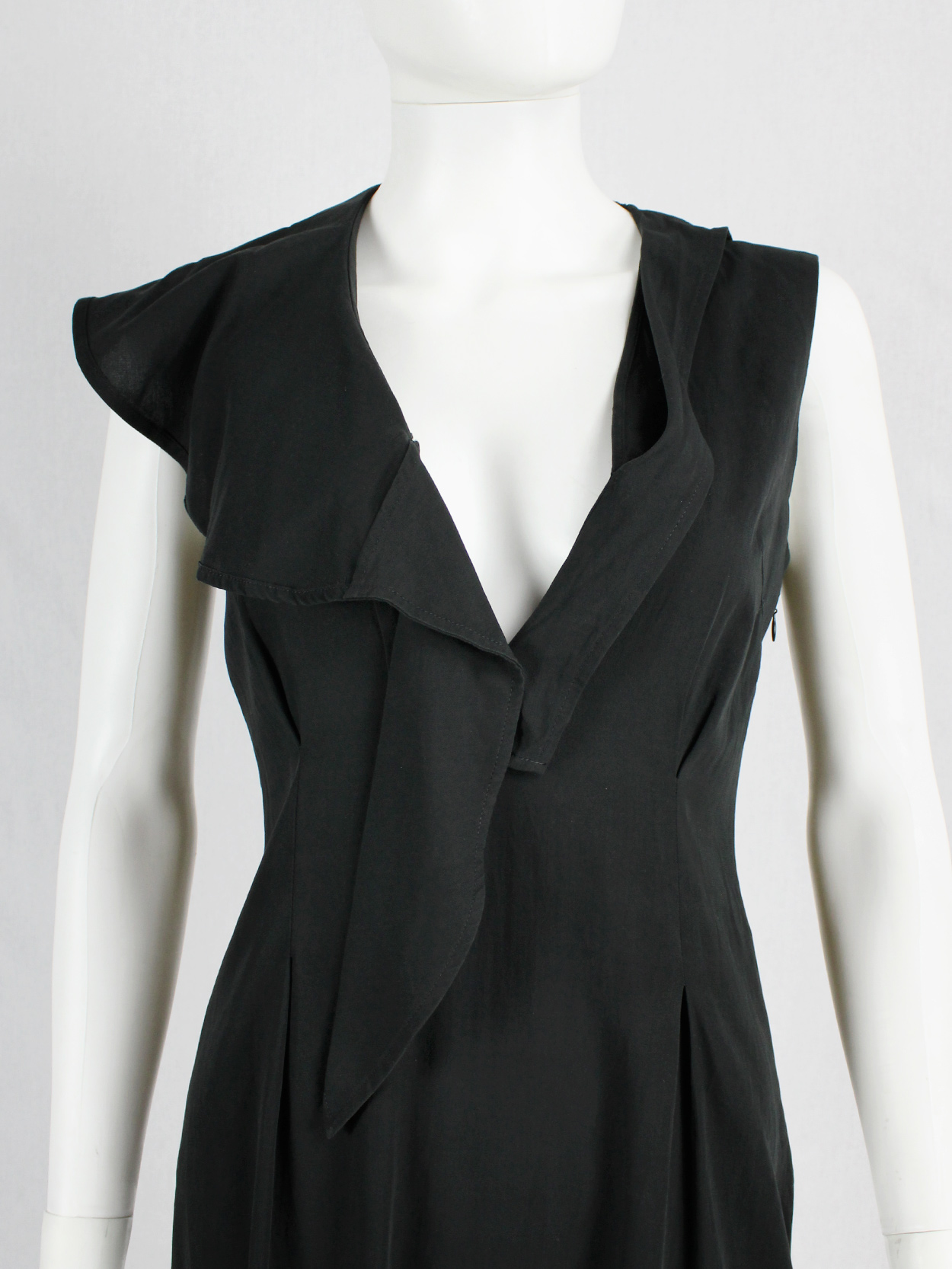 Maison Martin Margiela black dress with semi-detached draped collar ...