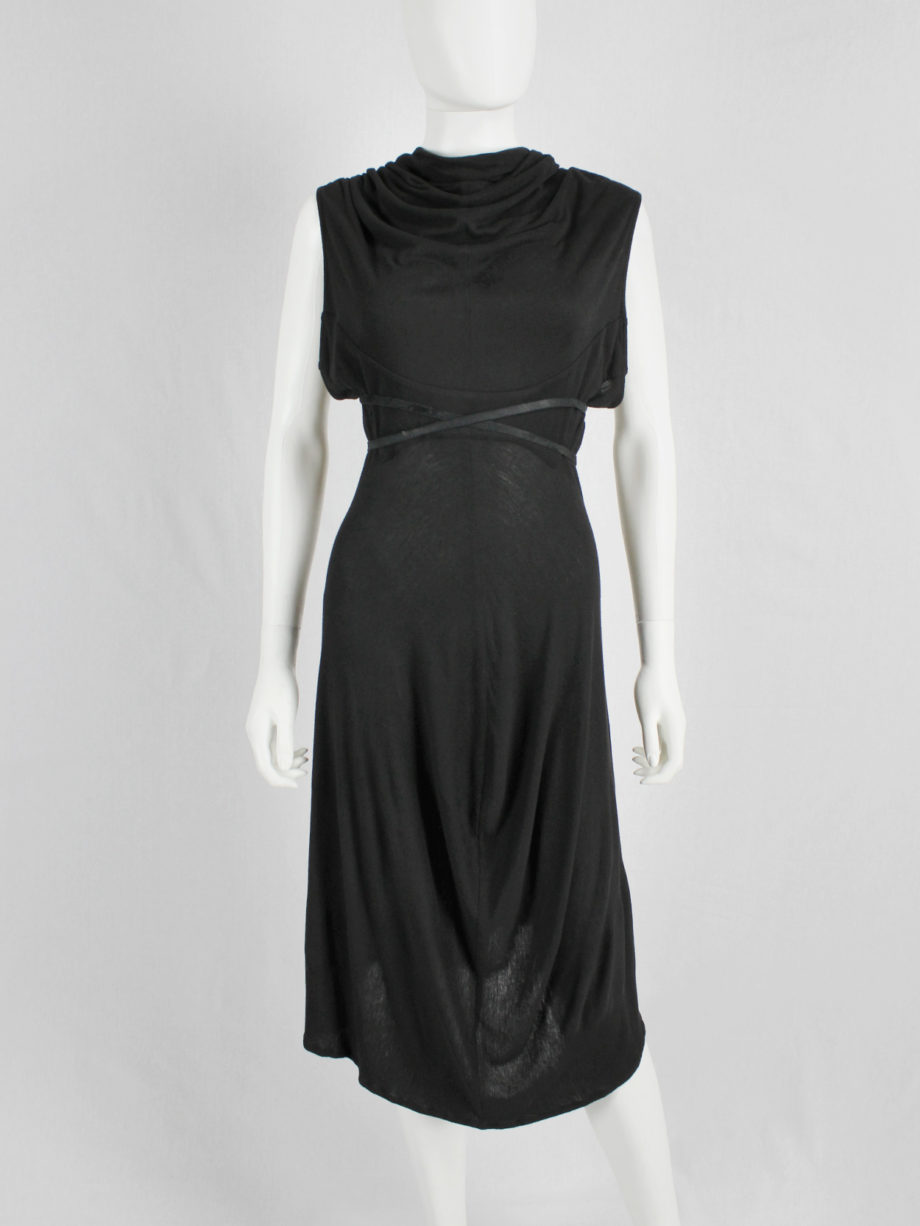vaniitas vintage Ann Demeulemeester black grecian dress with open back and leather straps (3)