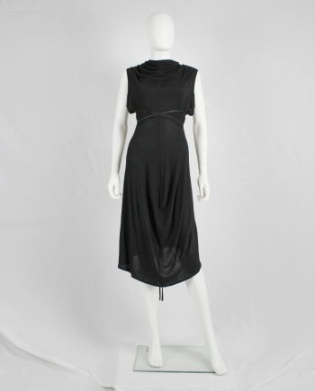 Ann Demeulemeester black grecian dress with open back and leather straps