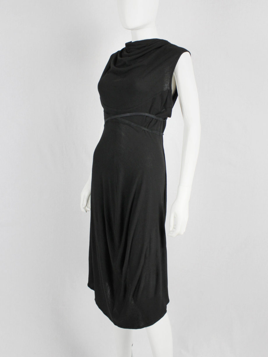 Ann Demeulemeester black grecian dress with open back and leather straps