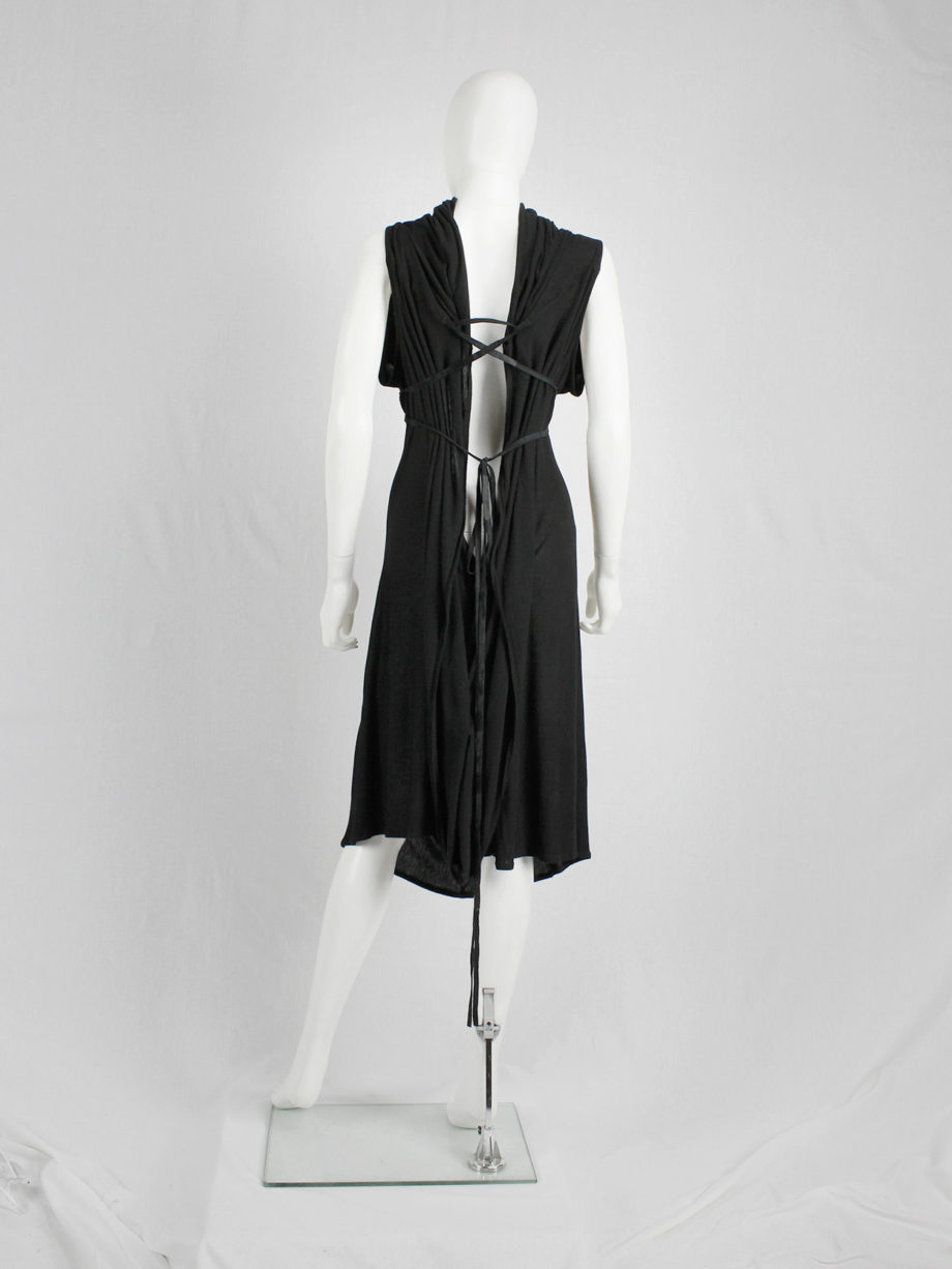 vaniitas vintage Ann Demeulemeester black grecian dress with open back and leather straps (8)
