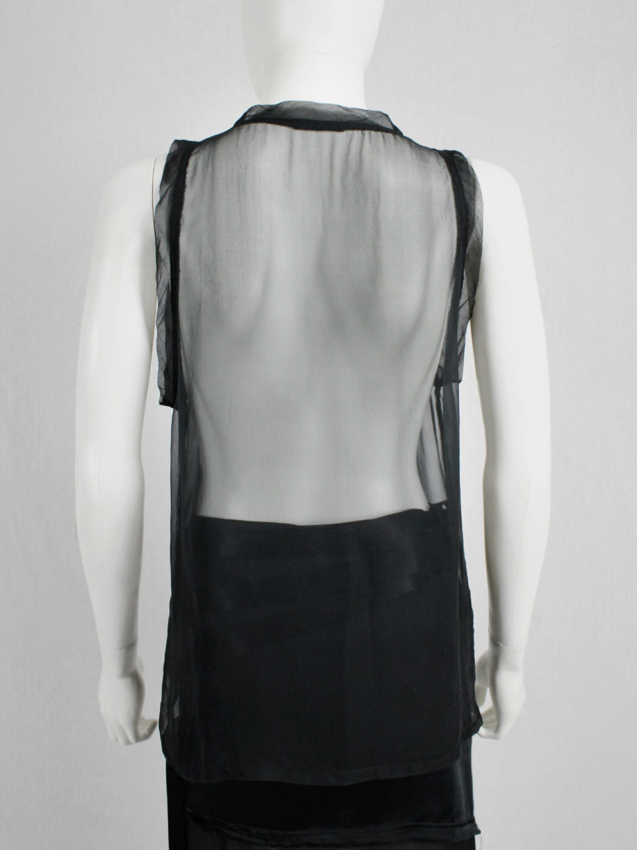 Ann Demeulemeester black sheer top with leather 'life' appliqué — spring 2003