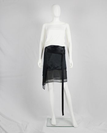 Ann Demeulemeester black skirt with wrapped belts and sheer trim