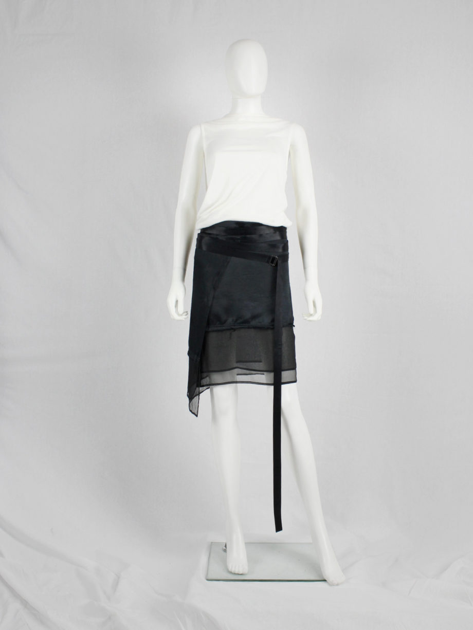 vaniitas vintage Ann Demeulemeester black skirt with wrapped belts and sheer trim (1)