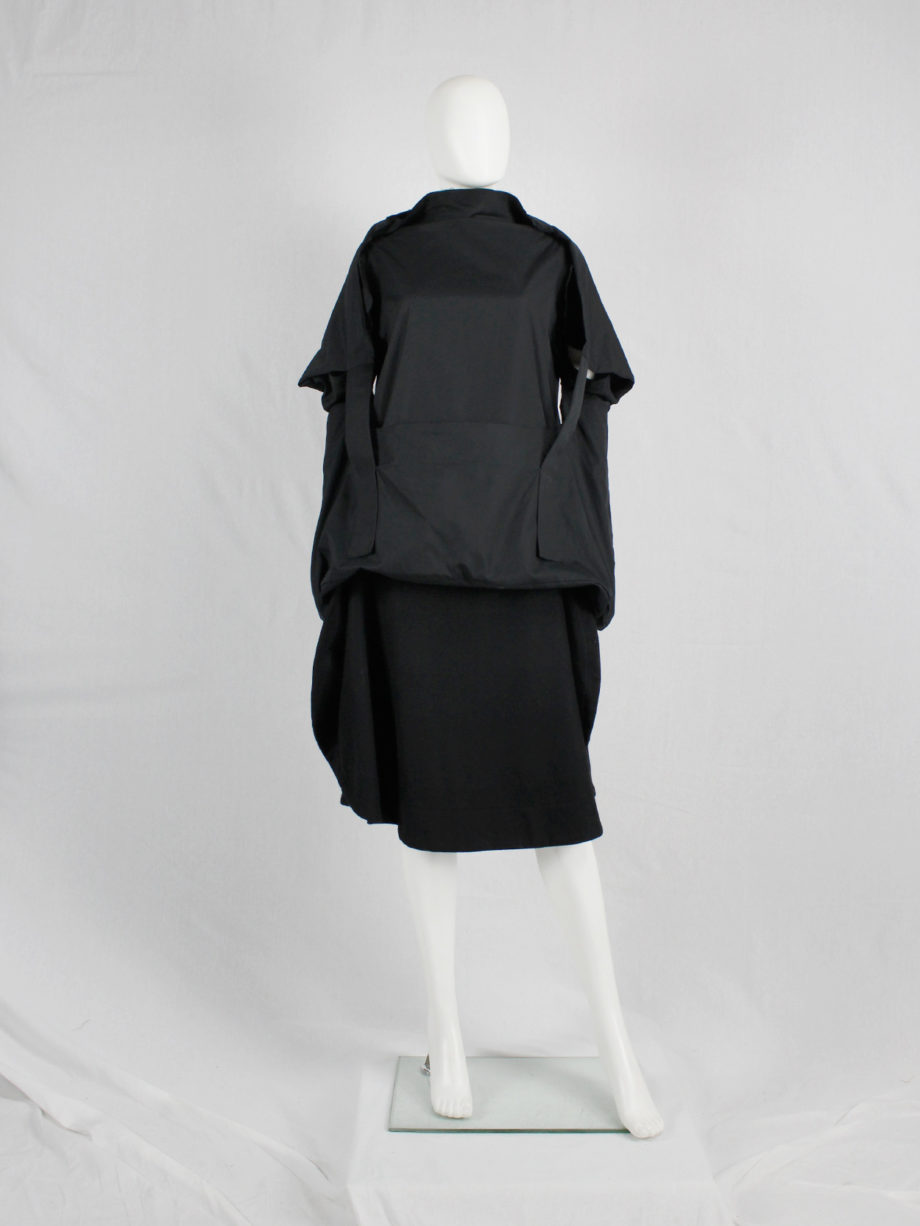 Comme des Garçons black sculptural top with strapped pouch — spring 2014