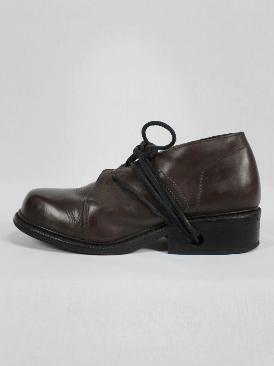 Dirk Bikkembergs brown derby shoes with laces through the soles fall 1994 (15)