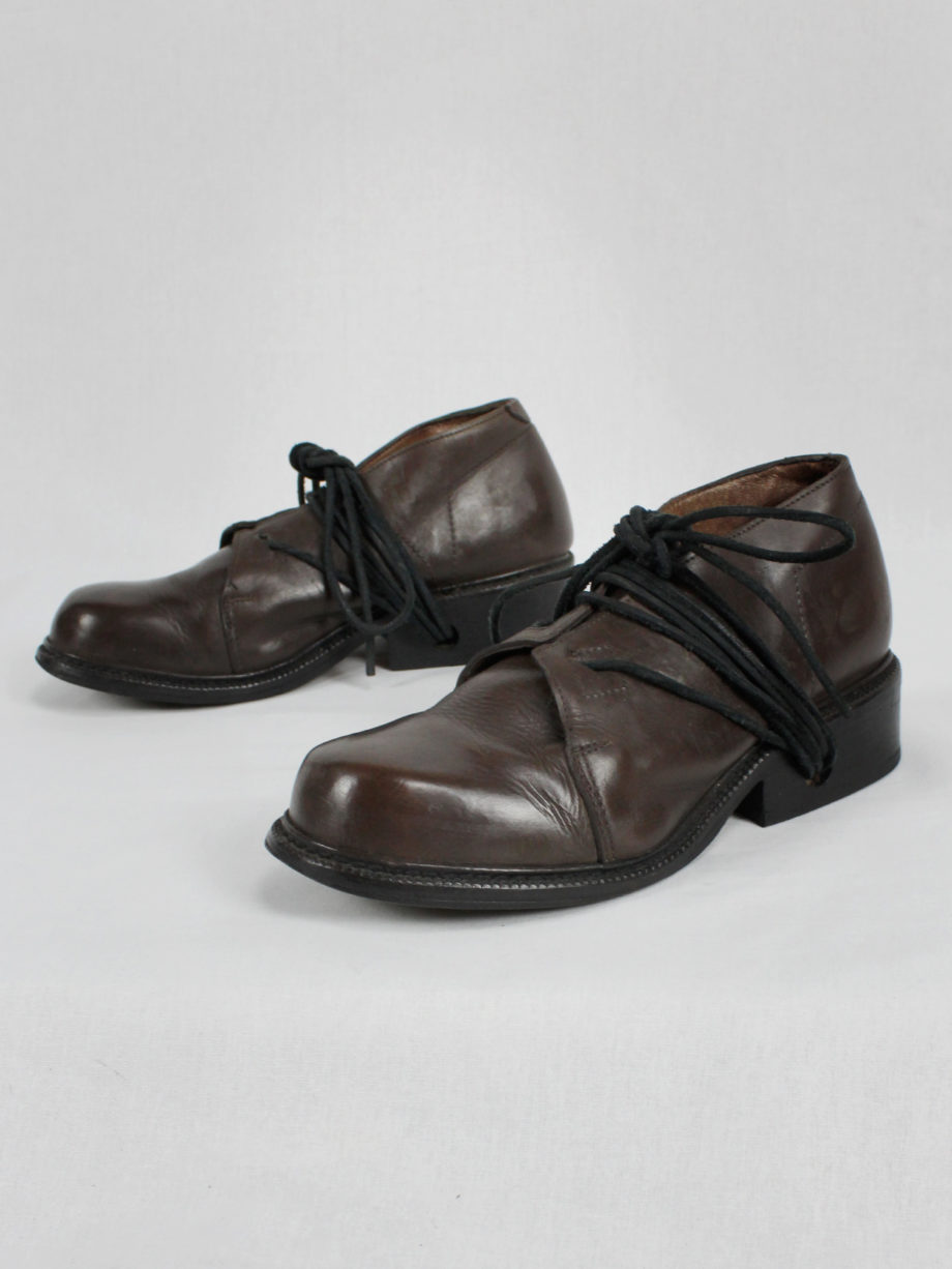 Dirk Bikkembergs brown derby shoes with laces through the soles fall 1994 (3)
