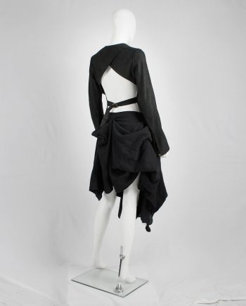 Isaac Sellam black leather jacket with open back and belt strap