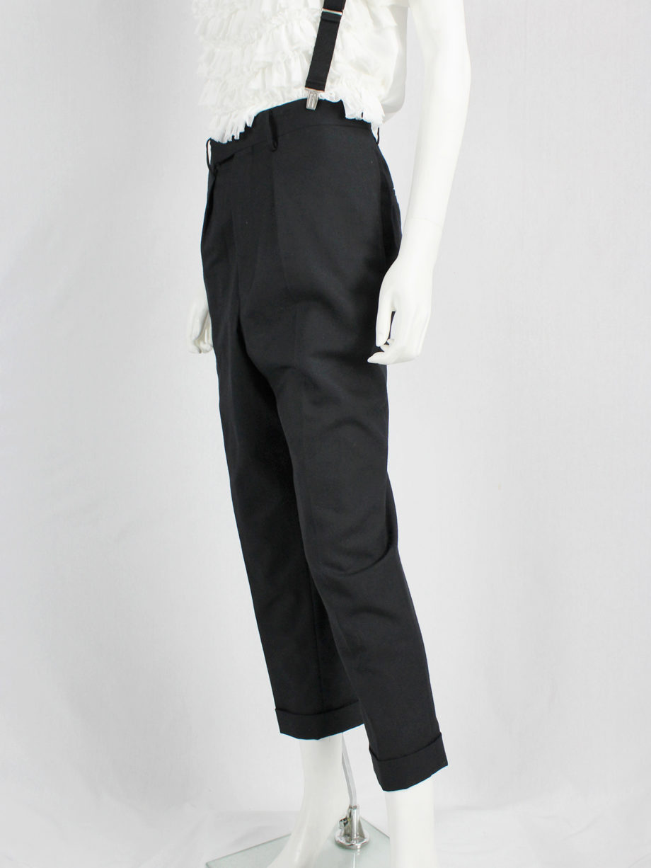 Junya Watanabe black pleated harem trousers with suspenders — fall 2012