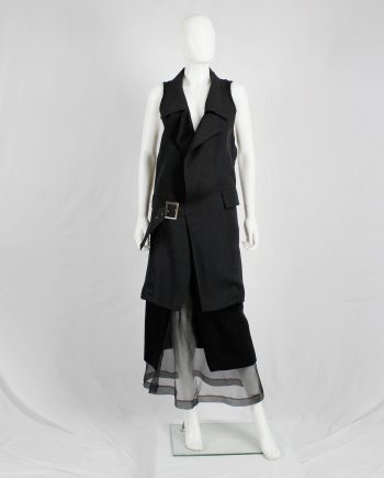 Limi Feu black long belted waistcoat with open back