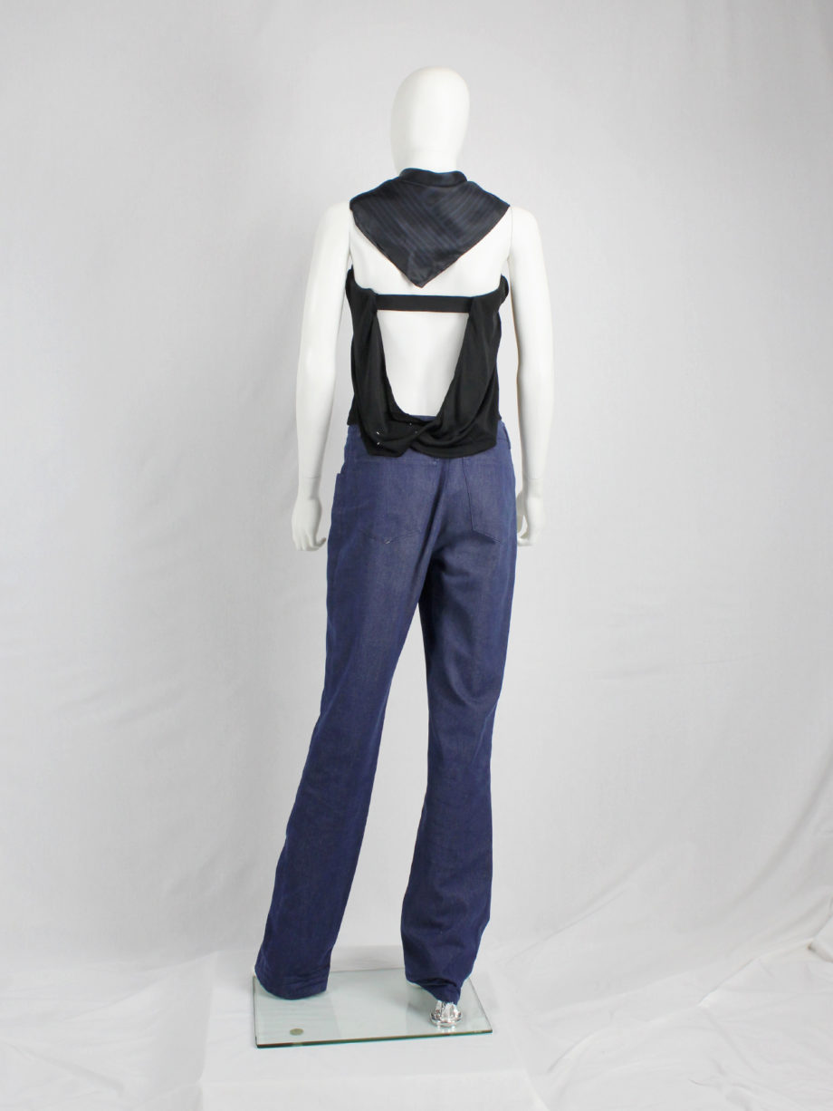 Maison Martin Margiela black backless top with blue scarf collar — spring 2007