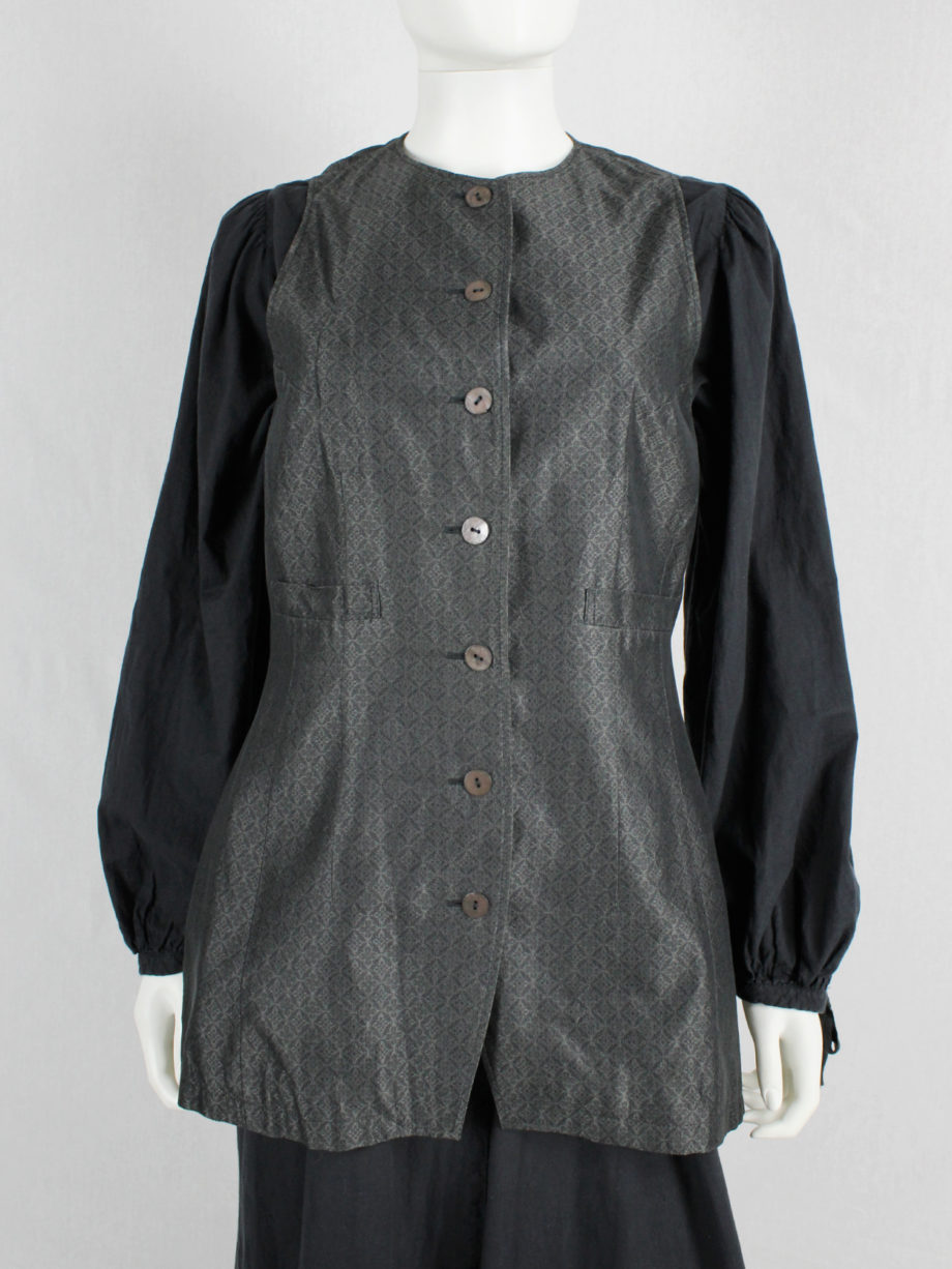vaniita Dries Van Noten long brocade waistcoat in silver and black 1980s 80s (5)