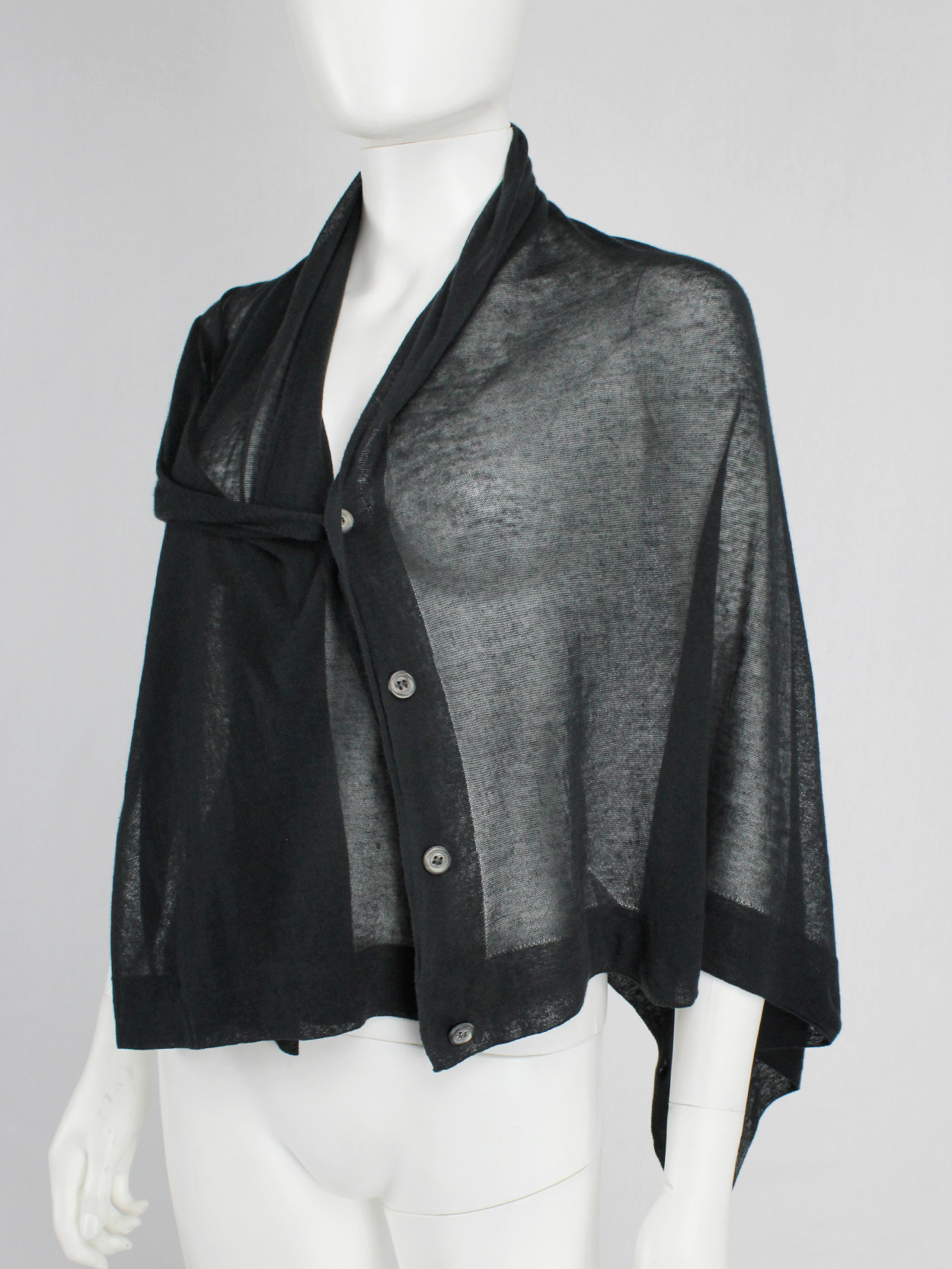 Ann Demeulemeester black convertible scarf with buttons - V A N II T A S