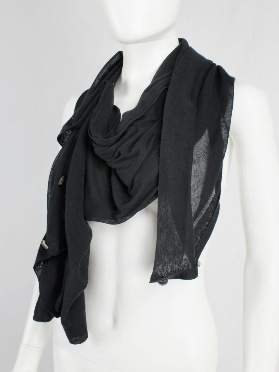 vaniitas Ann Demeulemeester black convertible scarf with buttons (9)