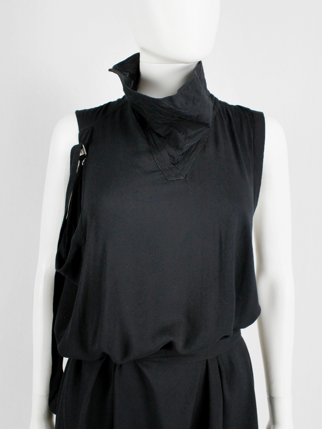 Ann Demeulemeester black dress with straps and stitched collar — spring ...