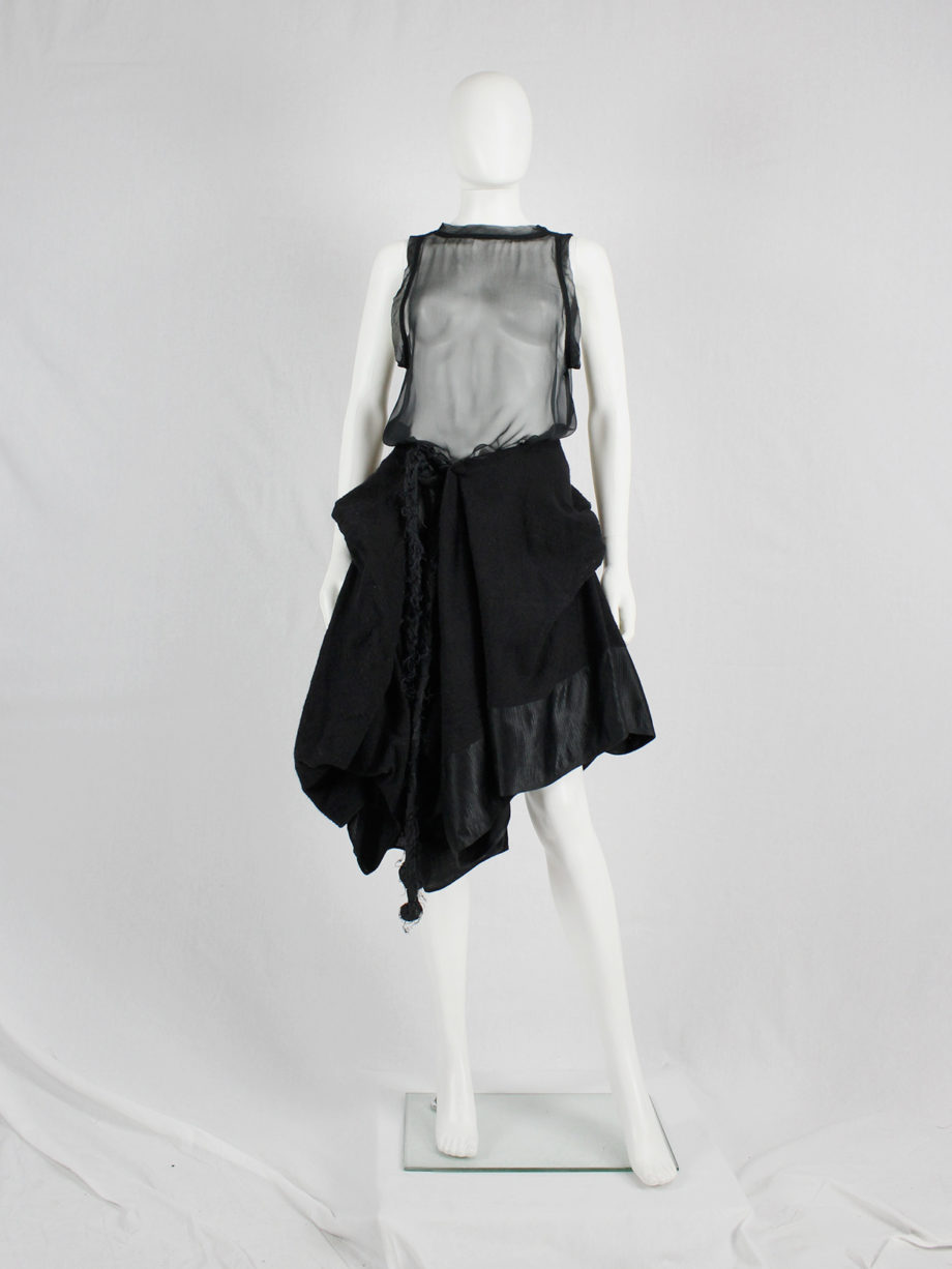 vaniitas Ann Demeulemeester black heavily gathered skirt with oversized braid fall 2005 (4)