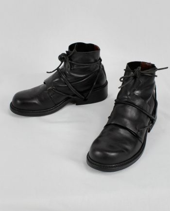 Dirk Bikkembergs black boots with flap and laces through the soles (44) — late 90's
