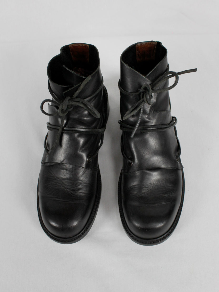 vaniitas Dirk Bikkembergs black boots with flap and laces through the soles (2)