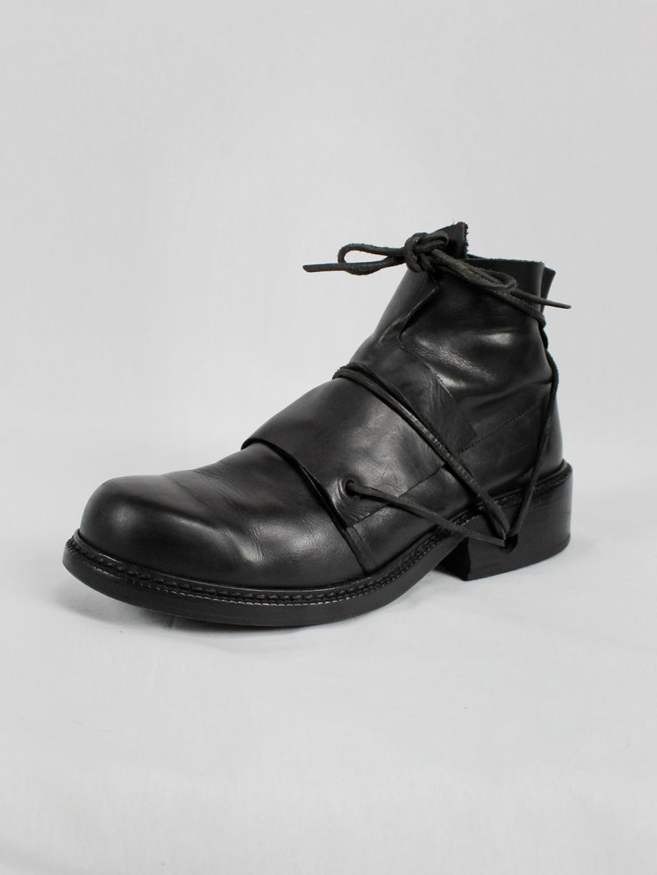 vaniitas Dirk Bikkembergs black boots with flap and laces through the soles (9)