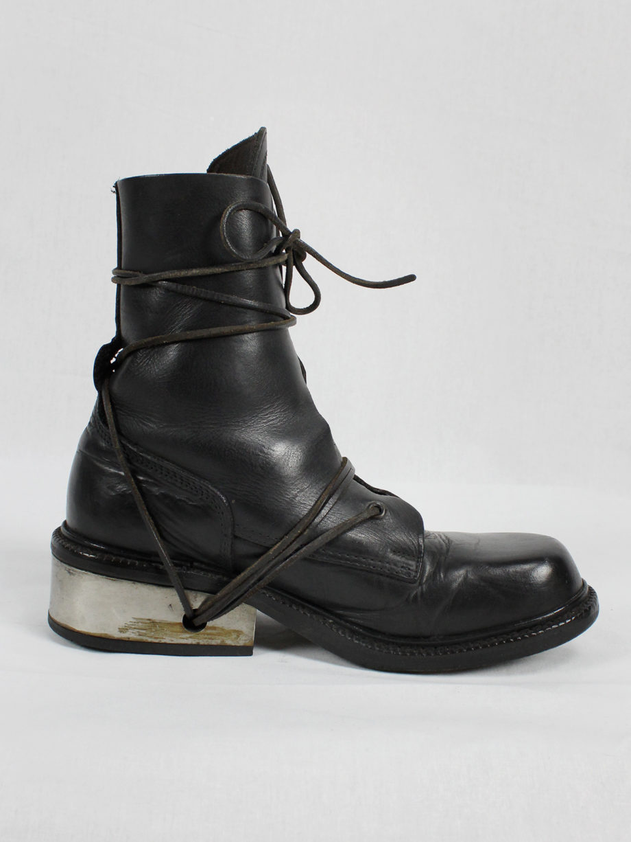 vaniitas Dirk Bikkembergs black tall boots with laces through the metal heel 90s (12)
