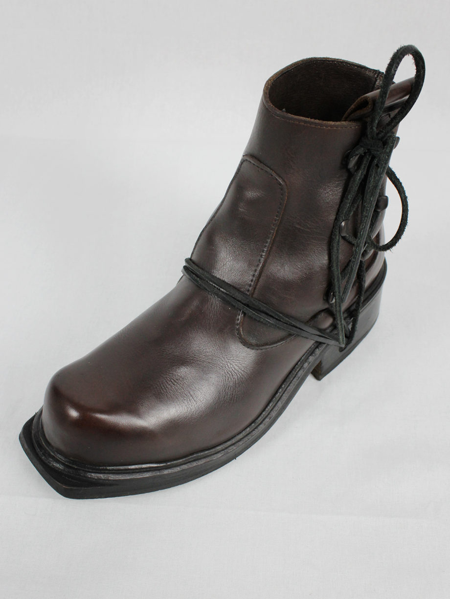vaniitas Dirk Bikkembergs brown boots with hooks and laces through the soles 44 90s 1990s (10)