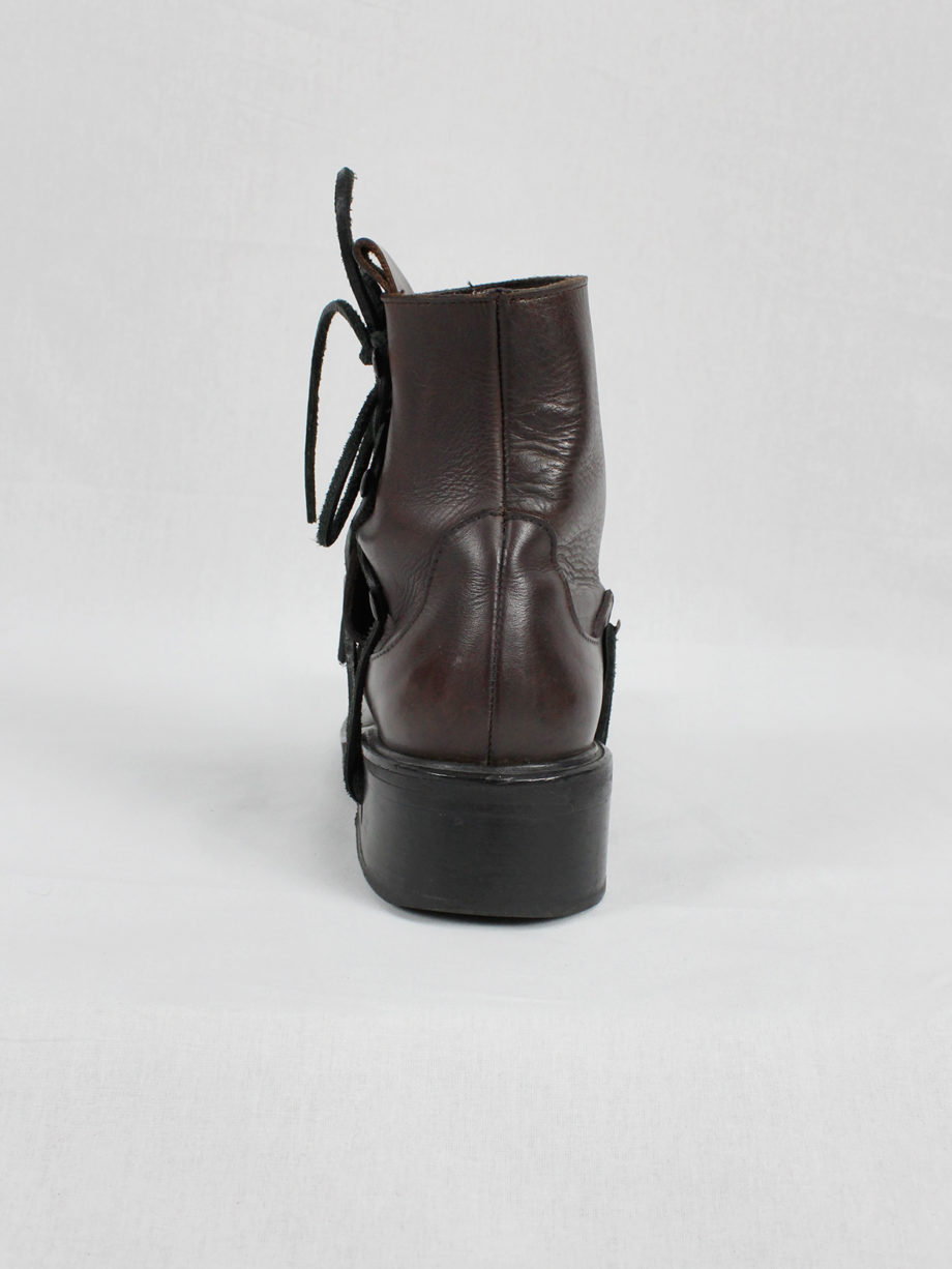 vaniitas Dirk Bikkembergs brown boots with hooks and laces through the soles 44 90s 1990s (18)