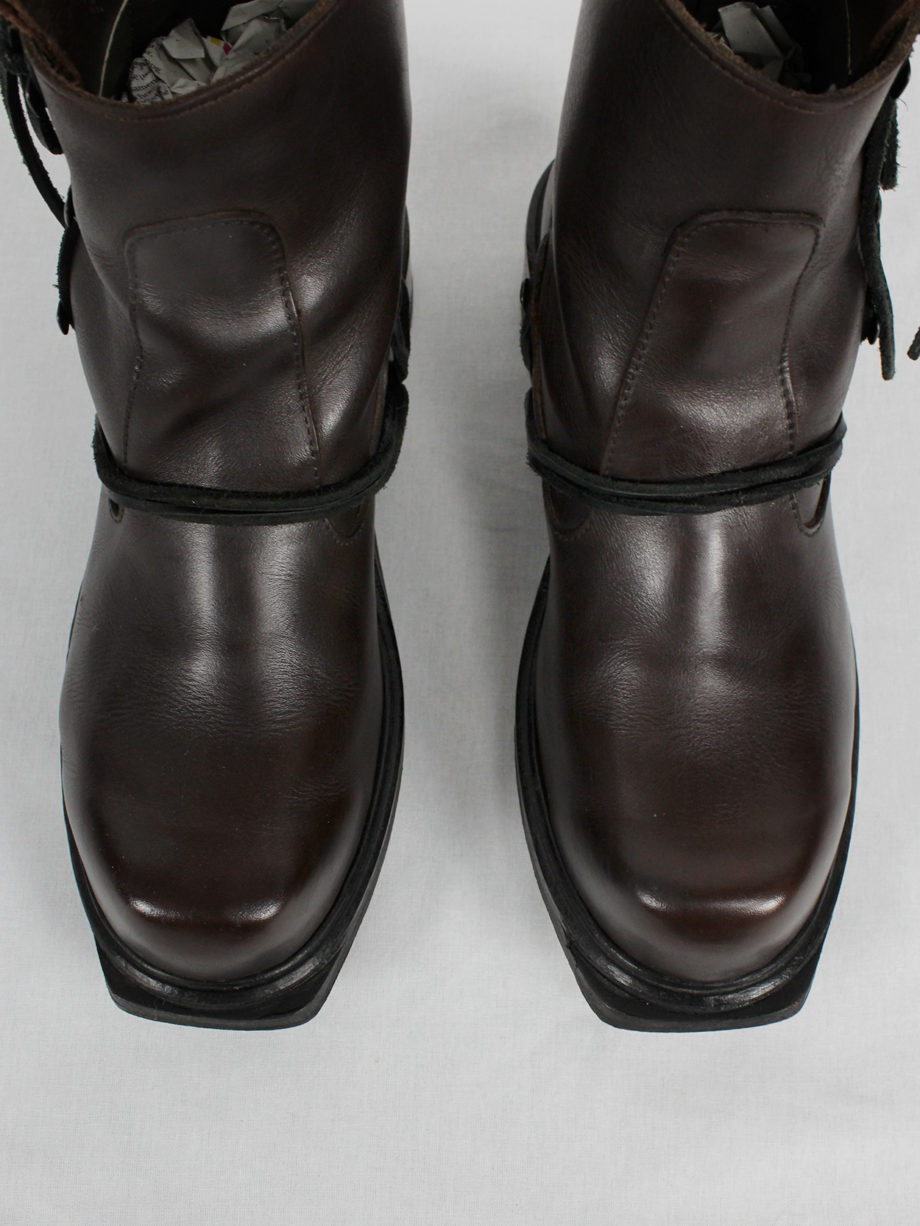 Dirk Bikkembergs brown boots with hooks and laces through the soles (44) — mid 90's