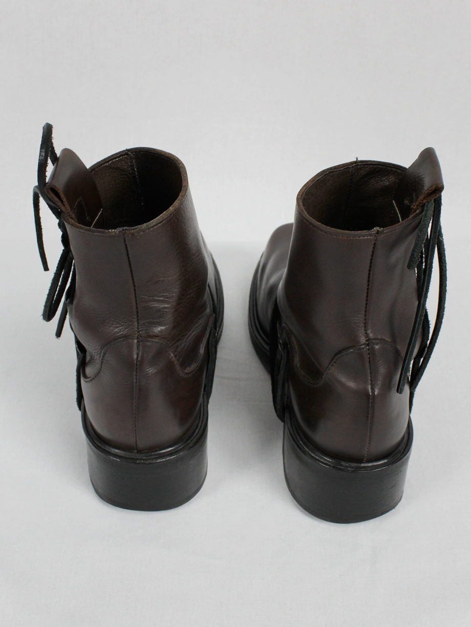 vaniitas Dirk Bikkembergs brown boots with hooks and laces through the soles 44 90s 1990s (5)