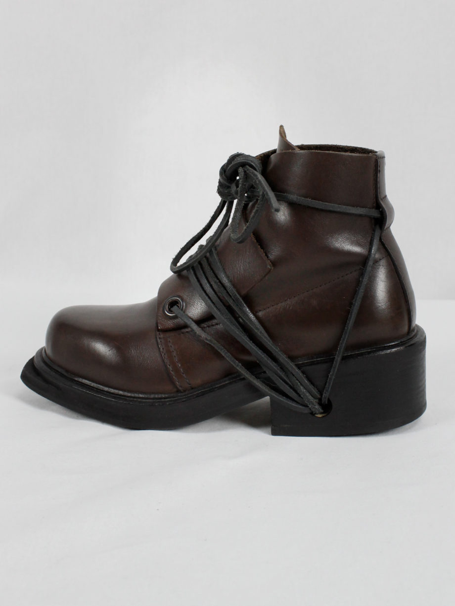 Dirk Bikkembergs brown mountaineering boots with laces through the soles (36) — late 90's