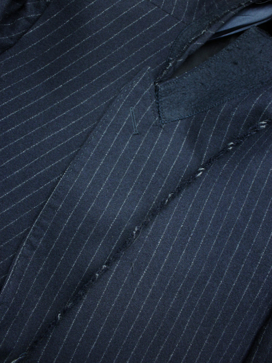 Maison Martin Margiela pinstripe blazer with detached lapel and 'exclusive fabric' tags — fall 2004