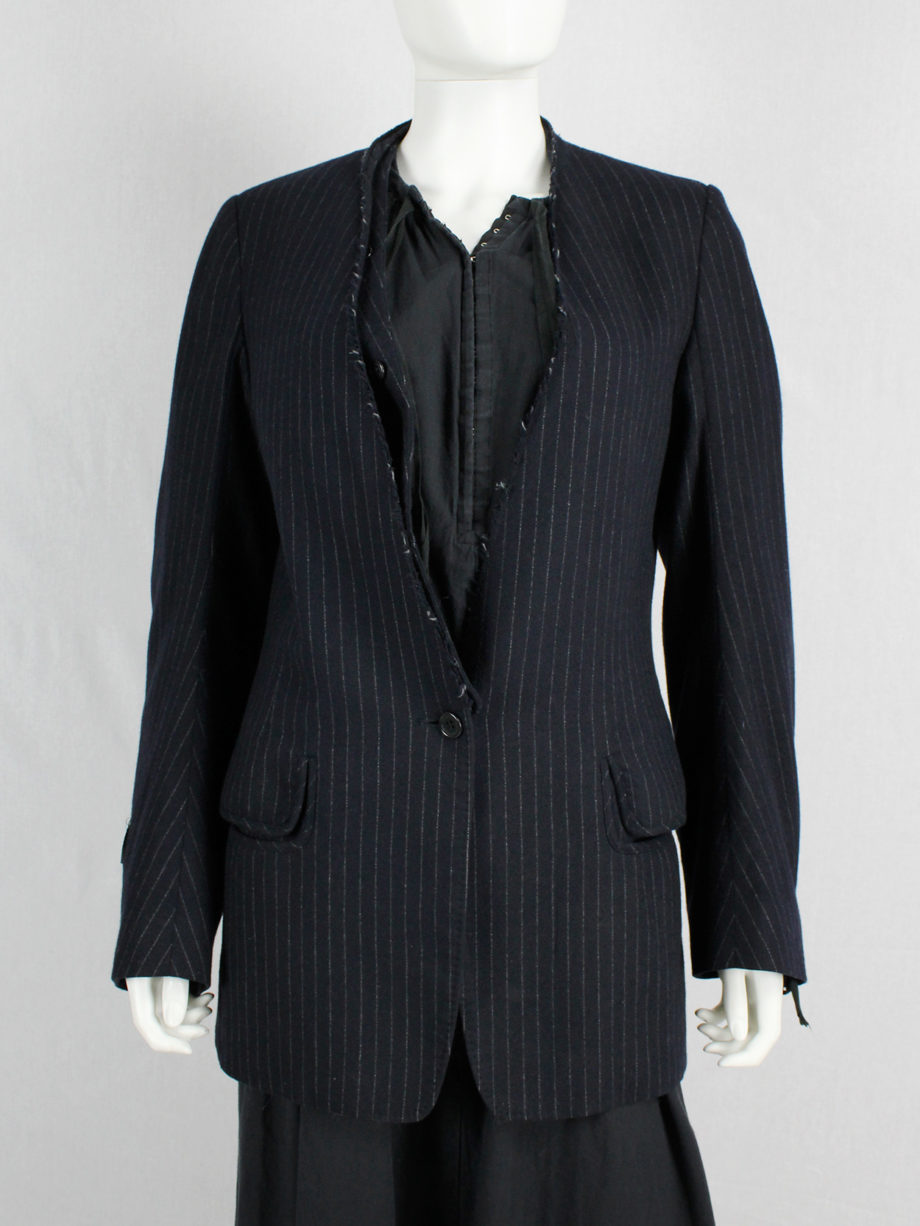 vaniitas Maison Martin Margiela pinstripe blazer with detached lapel and exclusive fabric tags fall 2004 (4)