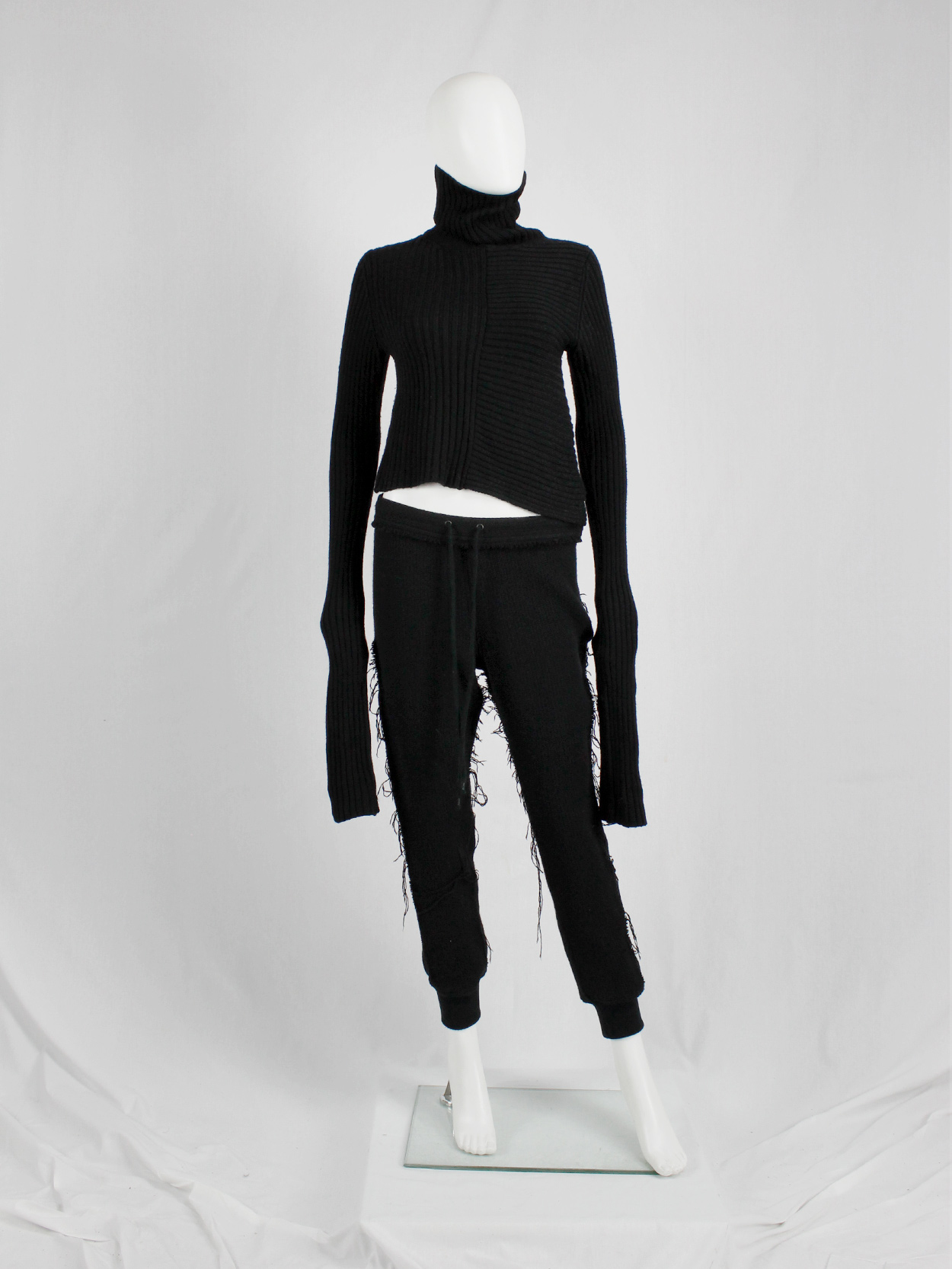 Y's Yohji Yamamoto black turleneck jumper with drooping side and