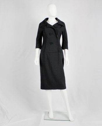 Yohji Yamamoto black twinset-inspired dress with fabric covered buttons