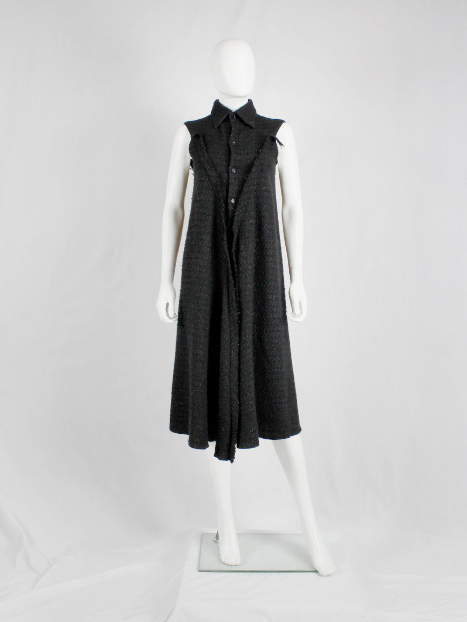 vaniitas Yohji Yamamoto grey woven shirtdress with frayed panels (12)