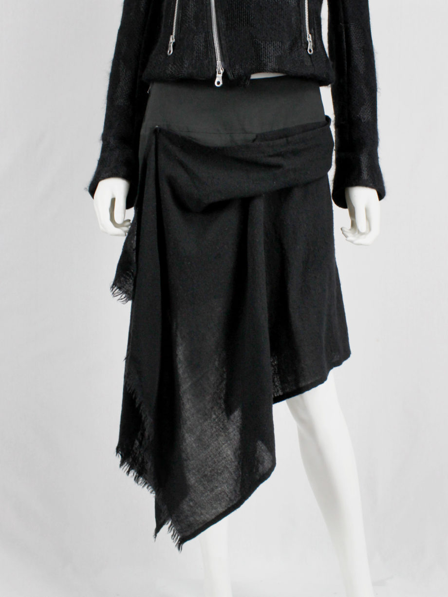 Yohji Yamamoto black miniskirt with black draped scarf