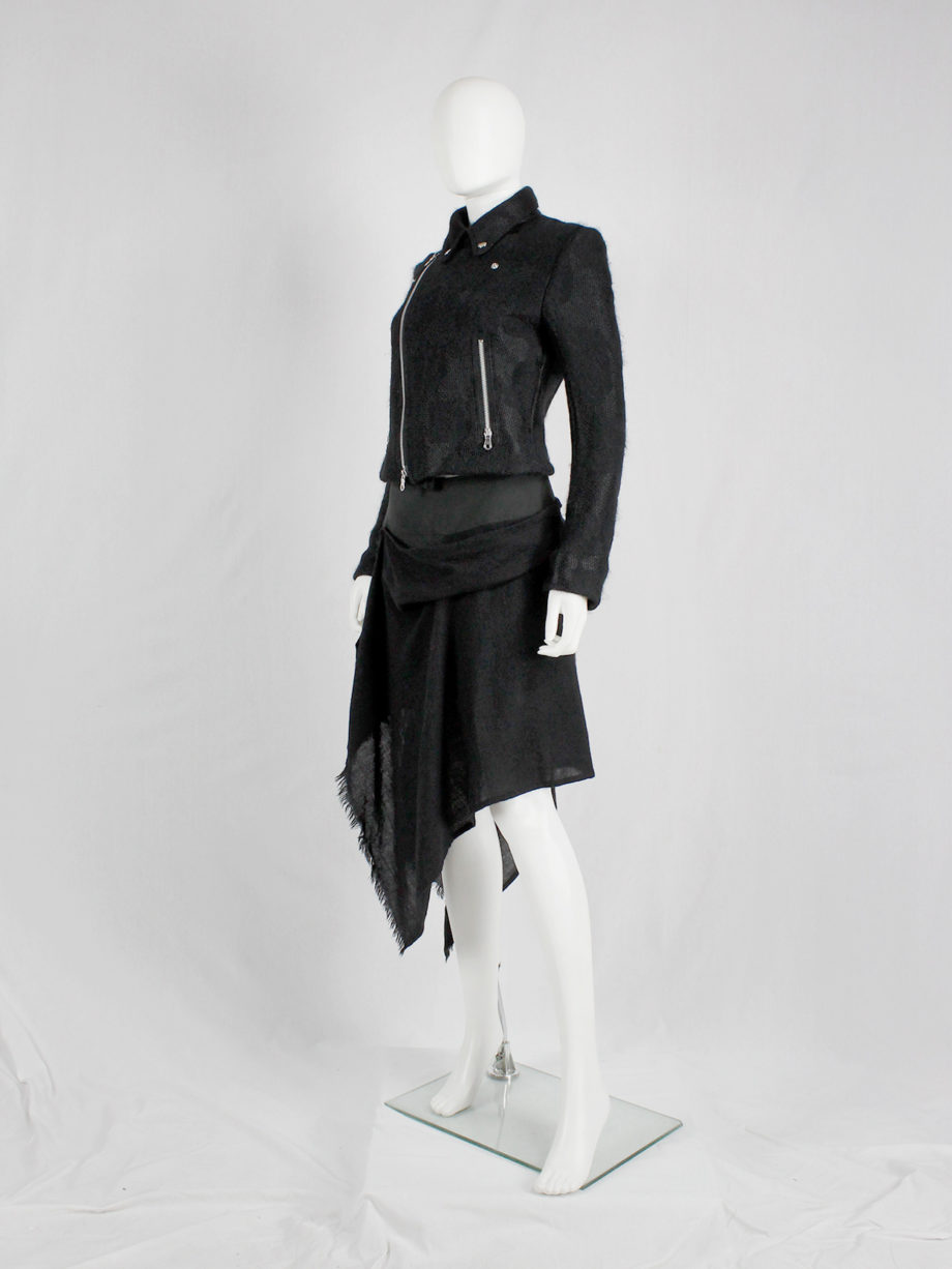 vintage Yohji Yamamoto black miniskirt with black draped scarf (6)