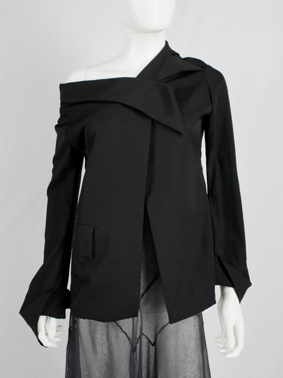 vintage Yohji Yamamoto black off the shoulder blazer with deconstructed neckline runway spring 2005 (1)