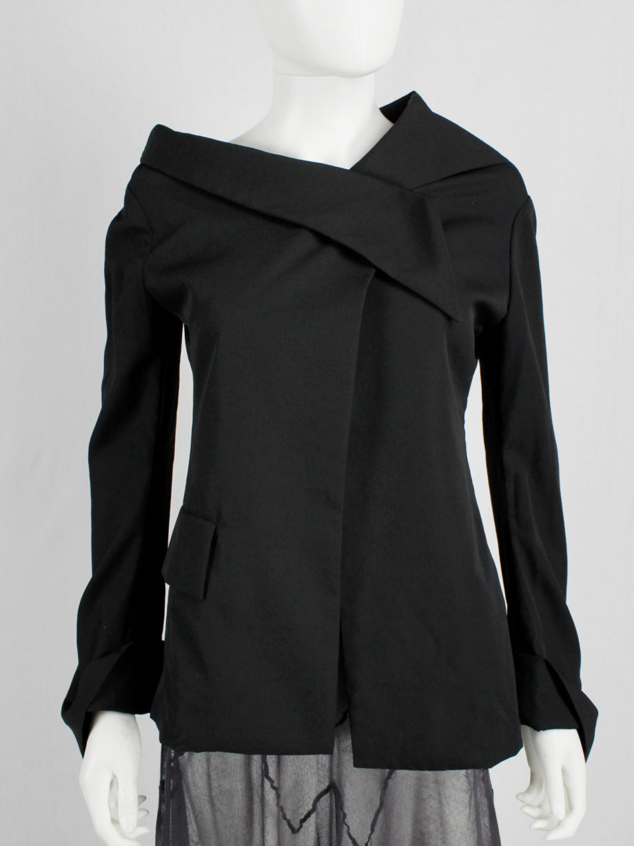 vintage Yohji Yamamoto black off the shoulder blazer with deconstructed neckline runway spring 2005 (10)