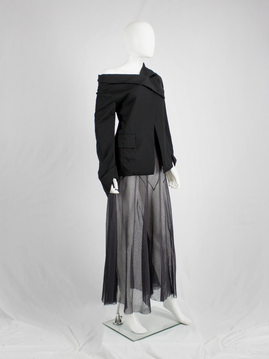 vintage Yohji Yamamoto black off the shoulder blazer with deconstructed neckline runway spring 2005 (4)