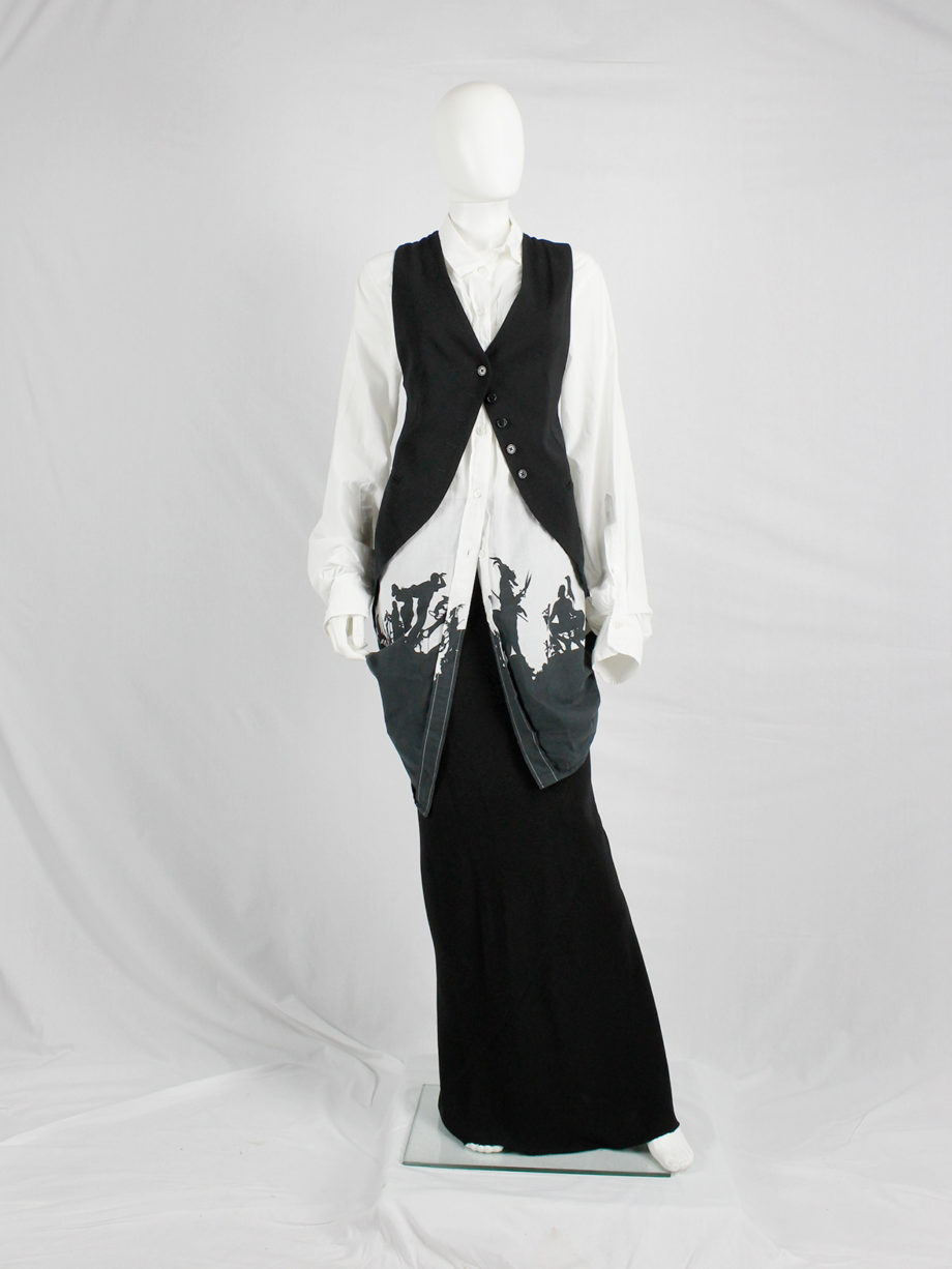 Ann Demeulemeester black cutaway waistcoat with back slit and straps — spring 2007