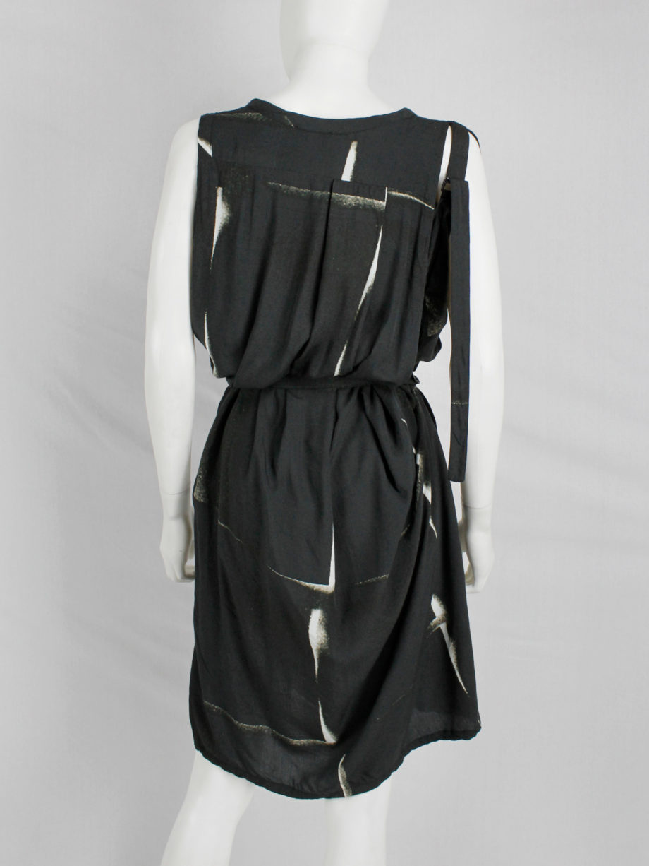 Ann Demeulemeester black dress with beige spraypaint print and straps — spring 2011
