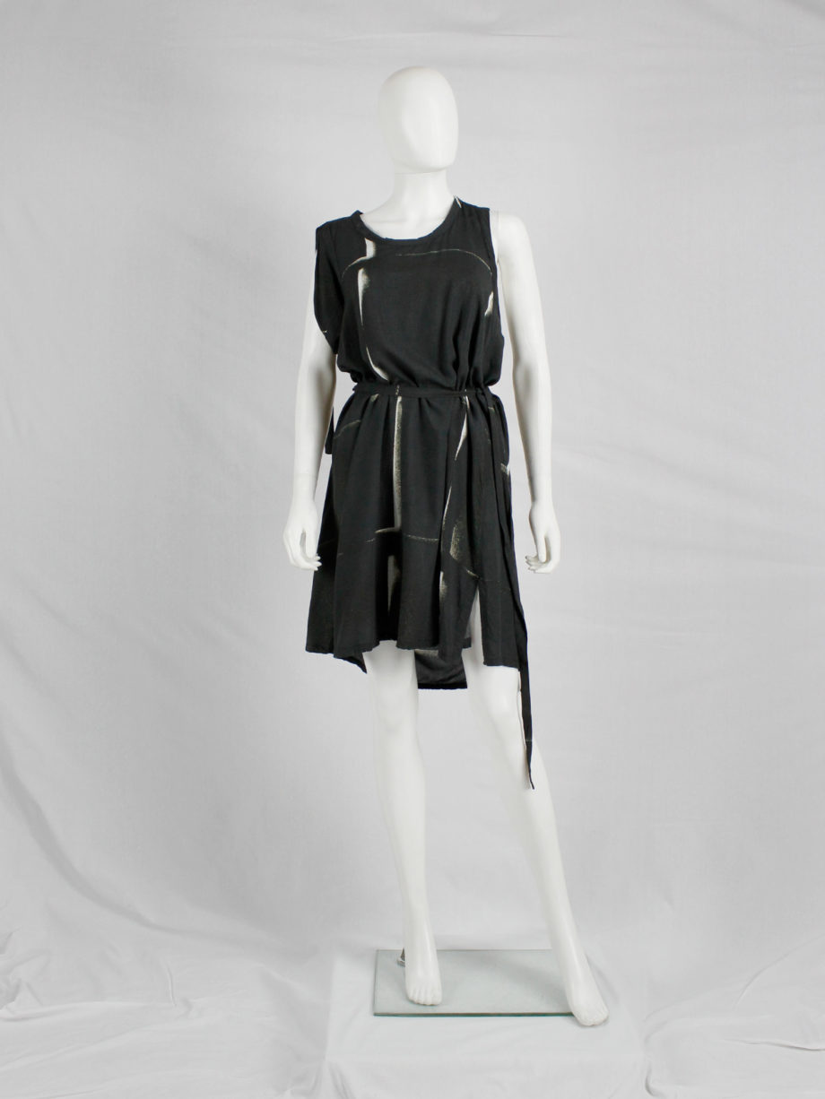 Ann Demeulemeester black dress with beige spraypaint print and straps spring 2011 (7)