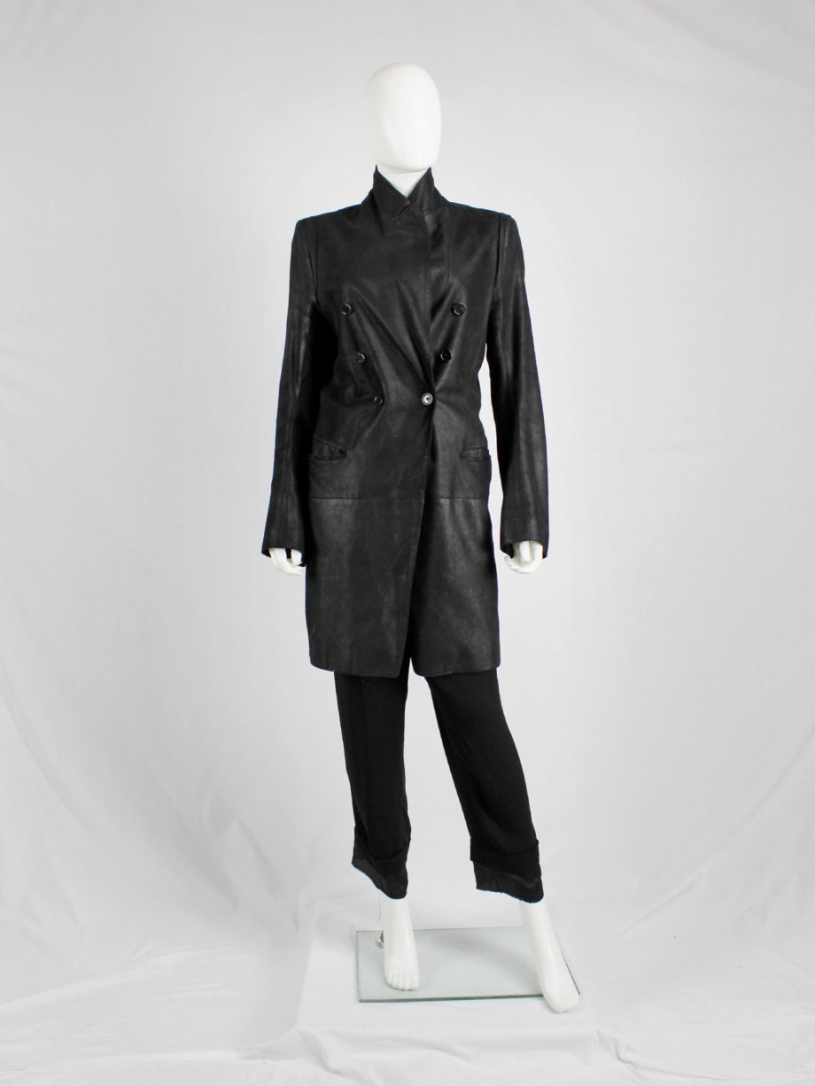 Ann Demeulemeester black leather double breasted coat
