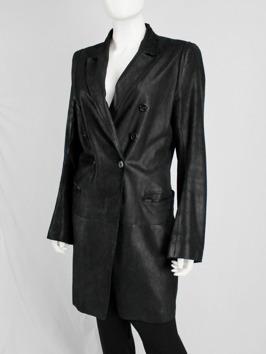Ann Demeulemeester black leather double breasted coat (5)