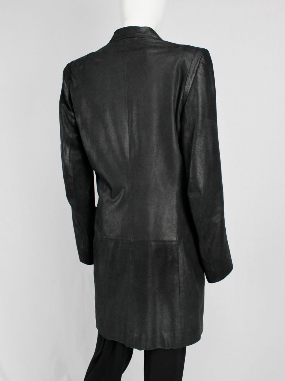 Ann Demeulemeester black leather double breasted coat (9)