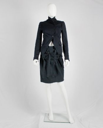 Ann Demeulemeester dark blue skirt with multiple front belt straps — spring 2003