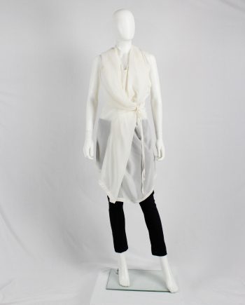 Ann Demeulemeester white sleeveless draped tunic with hood — spring 2009